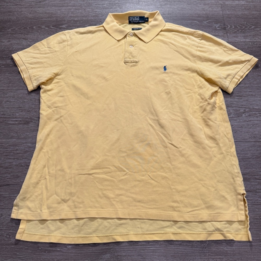 Polo Ralph Lauren Shirt Mens XL Yellow‎ Blue Pony Short Sleeve Golf Lightweight